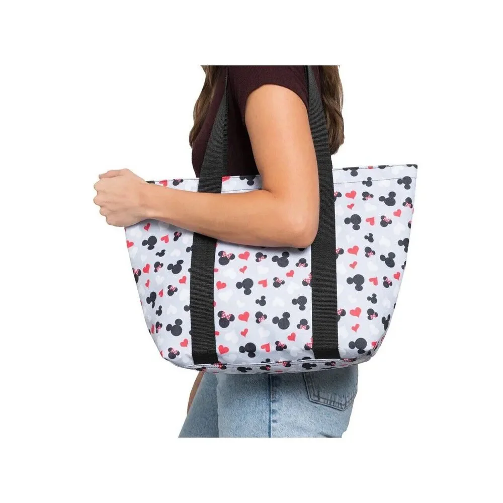 Disney Mickey & Minnie Gray Iconic Print‎ Heart Travel Tote Bag~ Licensed NWT